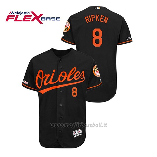 Maglia Baseball Uomo Baltimore Orioles Cal Ripken Jr. 150th Aniversario Patch Autentico Flex Base Nero